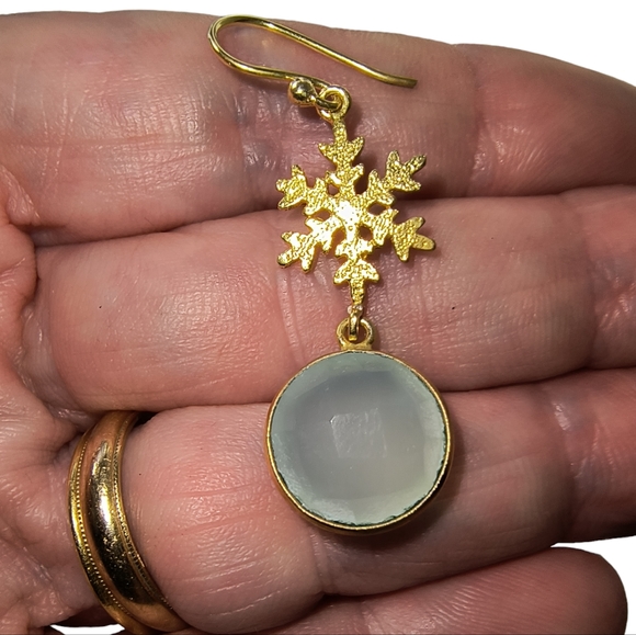 Chalcedony Vermeil Gold Over Sterling Silver Snowflake Earrings - Picture 6 of 8